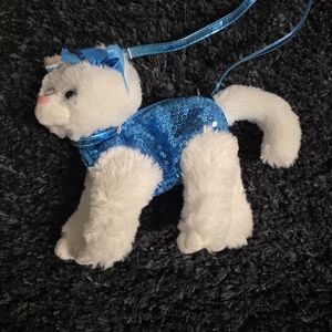 ​Poochie & Co. White Cat Plush Crossbody Purse Blue Sequin Accents